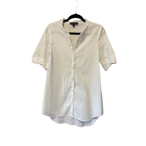 Lafayette 148 Cotton Button Down High Low 1/3 Sleeve Shirt Size 8 - Picture 1 of 5